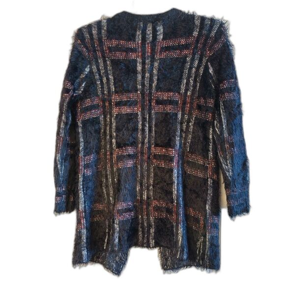 Creation Shaggy Oversized Cardigan Black Red Wool Blend Retro 80s Open Front M - Picture 2 of 5